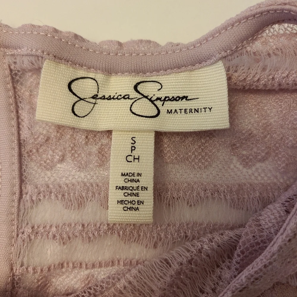 Jessica Simpson Maternity Lavender Floral Lace Bell Sleeve Top - Picture 2 of 12
